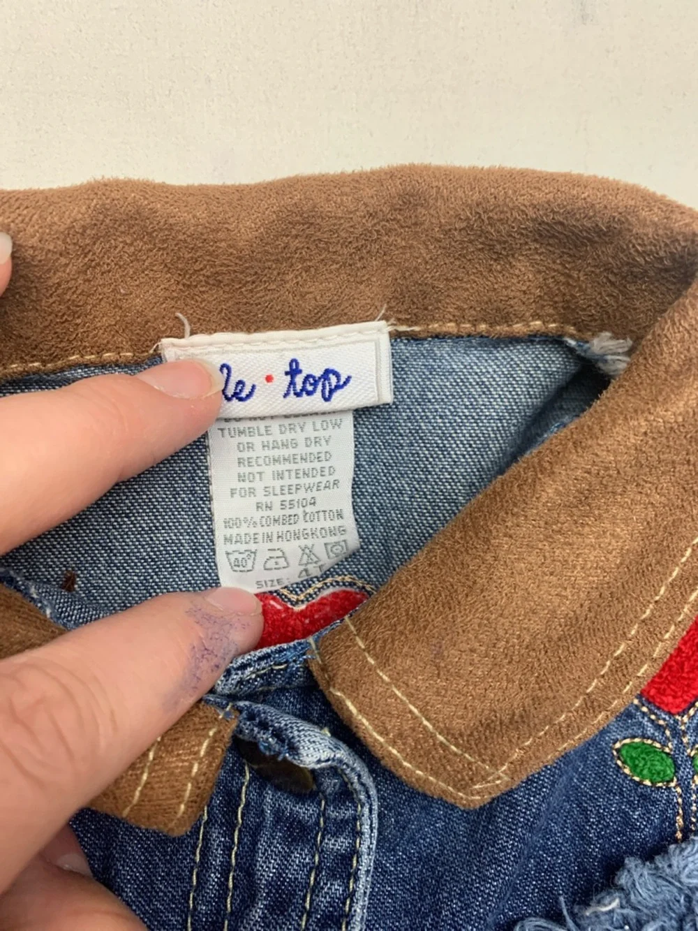 vintage le top 4 t Kids Denim Horse Appliqué Jacket dress Corduroy Collar oshkos